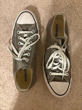 Women’s 8 1/2 Converse Low Top Sneakers in Olive Green and White